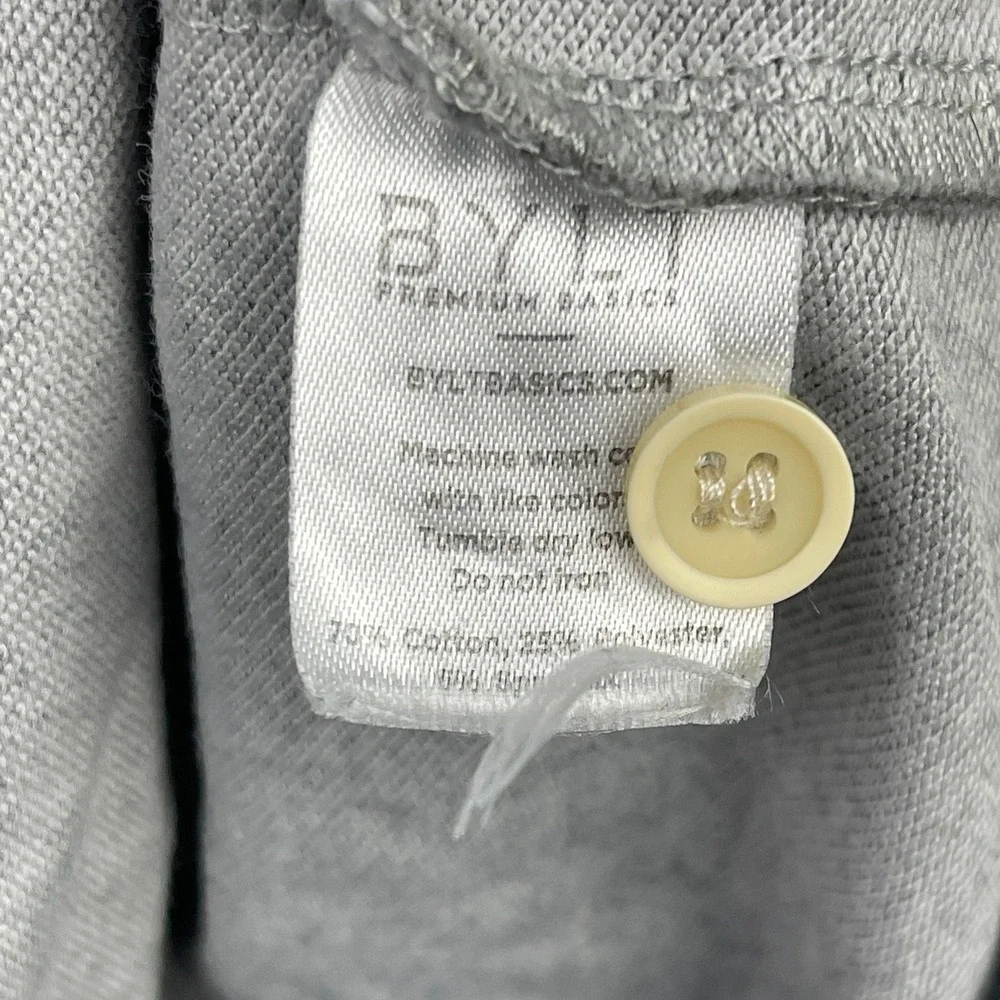 BYLT Basics Mens Large Drop Cut Lux Hooded Henley Long Sleeve Shirt Gray Hoodie
